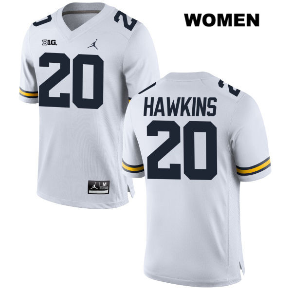Women's NCAA Michigan Wolverines Brad Hawkins #20 White Jordan Brand Authentic Stitched Football College Jersey DZ25V37HX